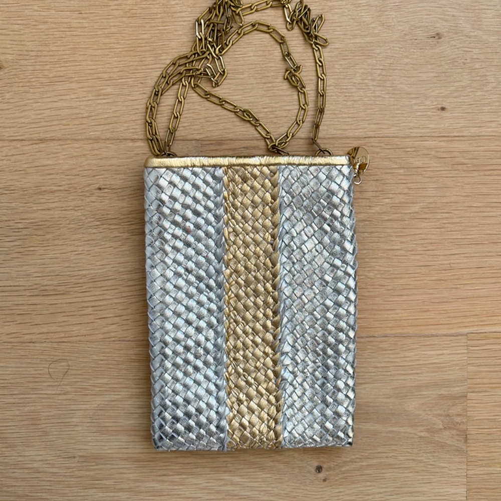 Clare V Poche Woven Wide Stripe Bag - Silver/Gold